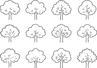 Hand-Drawn Tree Sketch Set Outline Tree Icons for Nature and seasonal design elements. © AHAMMED