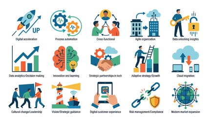 Fototapeta premium Business Icons: Digital Transformation, Strategy, Growth Technology Concepts
