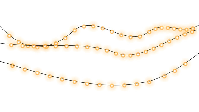 Set of glowing christmas string lights isolated on transparent background