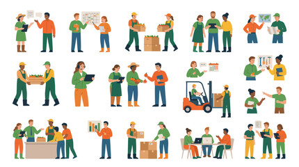 Fototapeta premium Flat Vector Illustrations of People in Food Supply Chain, Agriculture, Logistics, and Farming Business