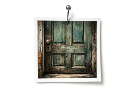 A wooden door with a metal hook attached to it