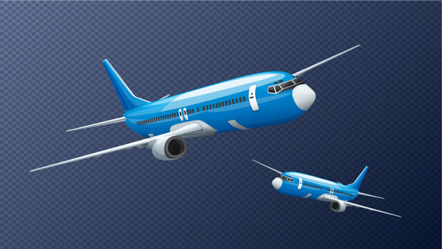Modern Passenger Airplanes Pack, Realistic Airliner Fleet Isolated on Transparent Background