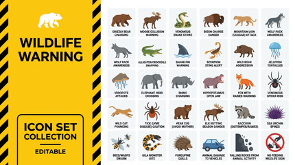 Wildlife warning icons collection for park safety signage © Iconesia Studio