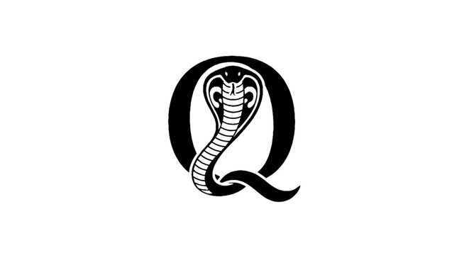 Black and white cobra snake forming letter Q.