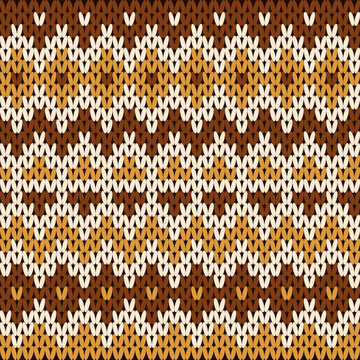 Seamless Nordic Knitting Pattern with Brown and Gold Geometric Ornaments
