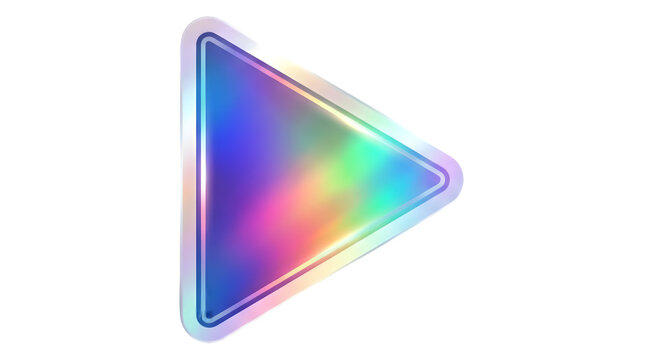 3D holographic triangle play button icon isolated on transparent background