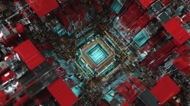 Futuristic multi processor computer system with advanced ai computing hardware, high performance microchip technology and digital data processing concept