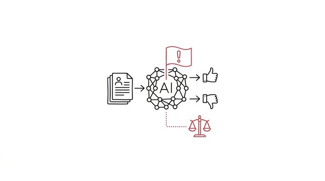 Concept of responsible governance in artificial intelligence with a focus on ethics, compliance, and potential risks depicted through symbols.