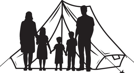 Family standing together near a tent silhouette © Ranaart