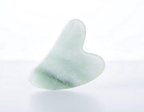 Translucent Green Gua Sha Tool on White Background