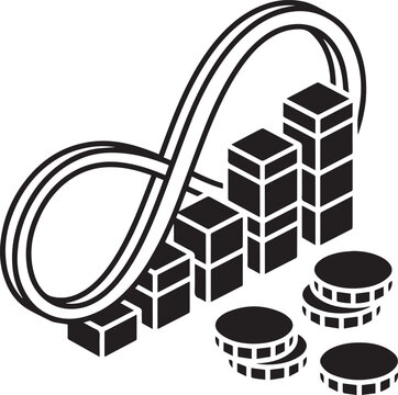 Infinite growth chart with coins in isometric vector illustration style