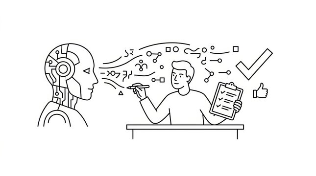 A person evaluates an AIs response while taking notes on a clipboard in a workspace dedicated to ethical AI oversight.