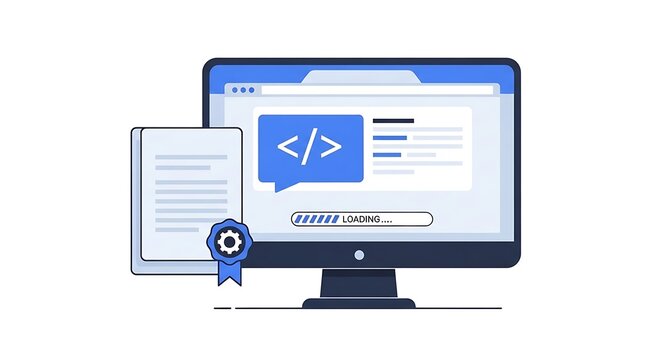 A computer screen with a certificate on the side showing programming download code on a web page
