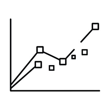Minimalist line graph icon with scatter plot data points, black and white business growth chart vector, financial analytics diagram for corporate reports and market trend analysis