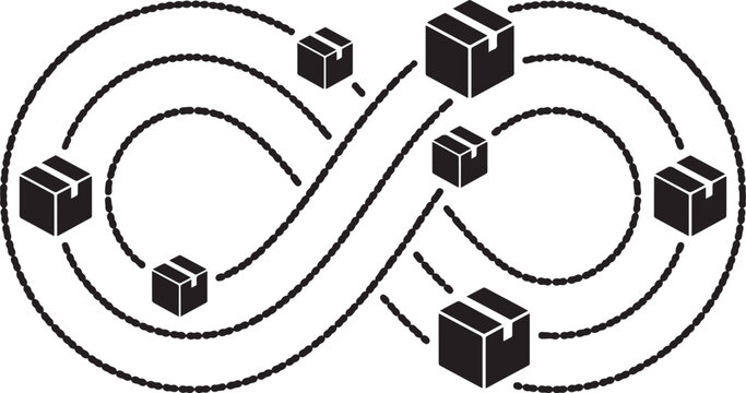 Interconnected boxes forming an infinity loop during logistics process