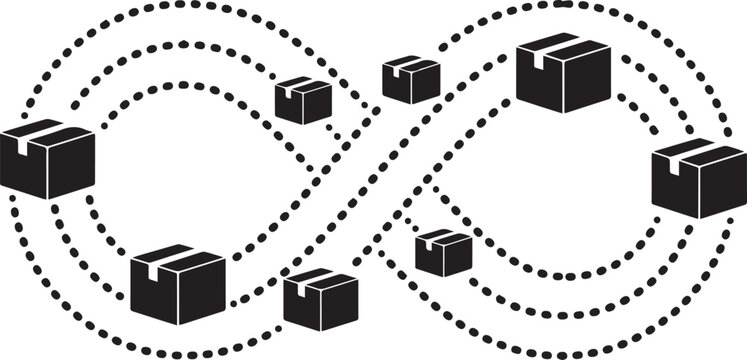 Shipping boxes moving in an endless loop during a logistics concept in vector illustration
