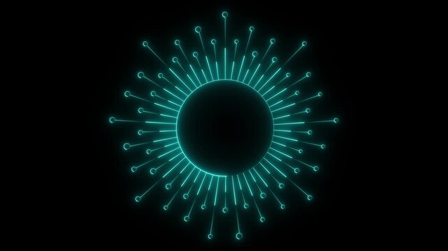 Glowing neon Digital AI Technology Innovation and Process icon. Ai technology circuit board icon. AI icon animation on a black background. Futuristic interface hi-tech Hud circle icon.