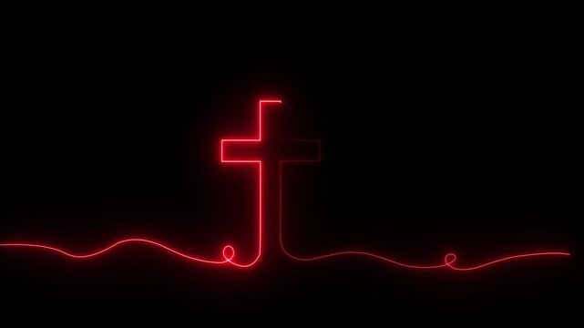 Bright glow flickering neon cross icon. Christianity symbol. Motion graphic video animation. Christian Cross Symbol Animation of an ultra hd christian cross with blue flame