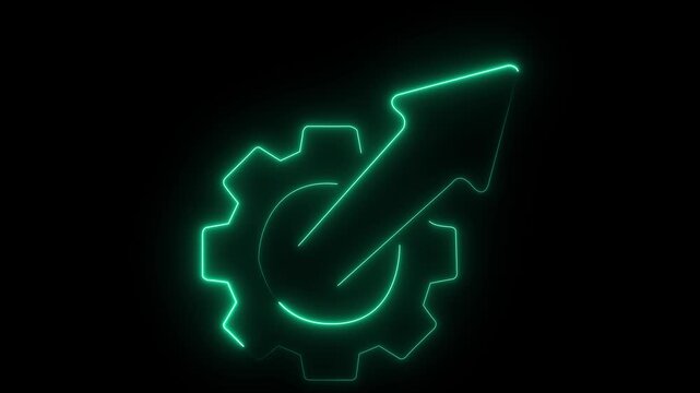 glowing neon Growth optimization icon with gear and arrow on black background. symbolizing growth, progress, optimization, automation, and business performance improvement. 4k video animatio