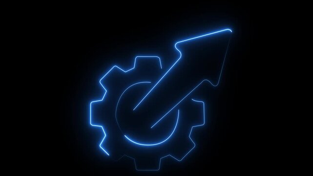 glowing neon Growth optimization icon with gear and arrow on black background. symbolizing growth, progress, optimization, automation, and business performance improvement. 4k video animatio