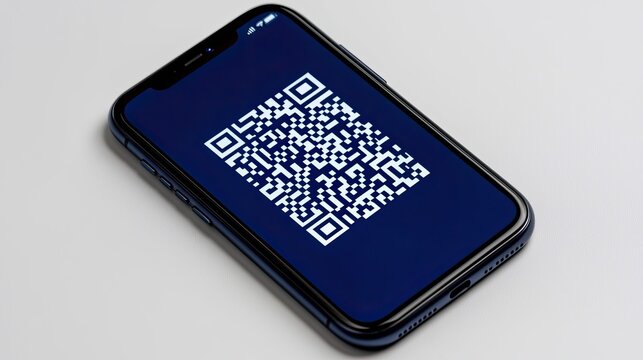 Smartphone Displaying a QR Code on Screen