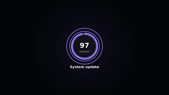 Modern digital update progress indicator finished at 100 percent dark user interface