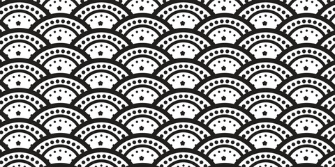 Japanese Traditional Seigaiha Wave Pattern in Black and White © Nabila
