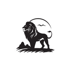 Obraz premium Lion Silhouette Vector Logo Icon – Wildlife Safari Sunset Animal Emblem