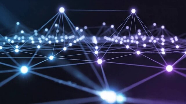 Abstract Digital Network Connections Featuring Glowing Nodes and Data Flow Lines for Futuristic Technology and Artificial Intelligence Concepts
