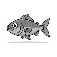 Fototapeta premium Cute Cartoon Fish Vector Illustration Grey Striped Marine Life Character Design Isolated