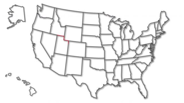 UTAH. State outline on a map. Idea for tourism, informational, and educational content. Animation for websites, apps, and creative design