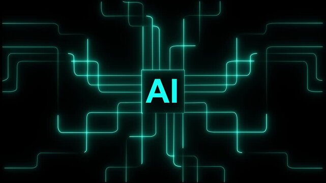 Digital Data moving on ai Circuit Board and CPU loop backgrounds. neon abstract futuristic tech with ai circuit board lines. Computer Processing and organizing data. ai Motherboard circuit pattern.