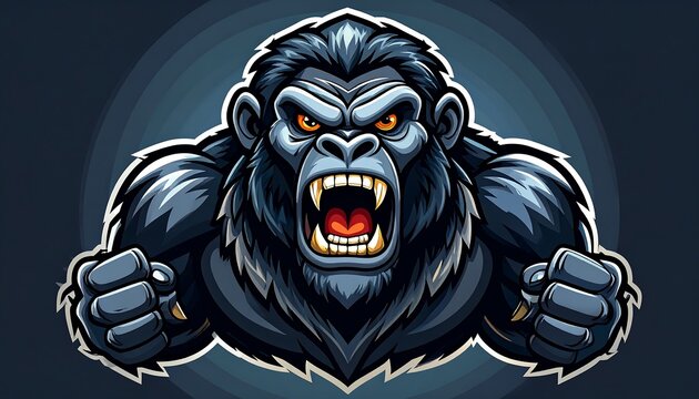Fierce gorilla roaring with bared teeth and clenched fists illustration