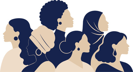 Diverse Women Side Profile Portrait Multicultural Female Community Illustration © VICI
