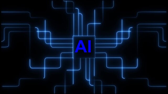 Digital Data moving on ai Circuit Board and CPU loop backgrounds. neon abstract futuristic tech with ai circuit board lines. Computer Processing and organizing data. ai Motherboard circuit pattern.