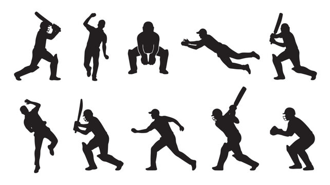 Baseball, sports, silhouettes, vector icons, athletic poses, baseball players, black and white vectors