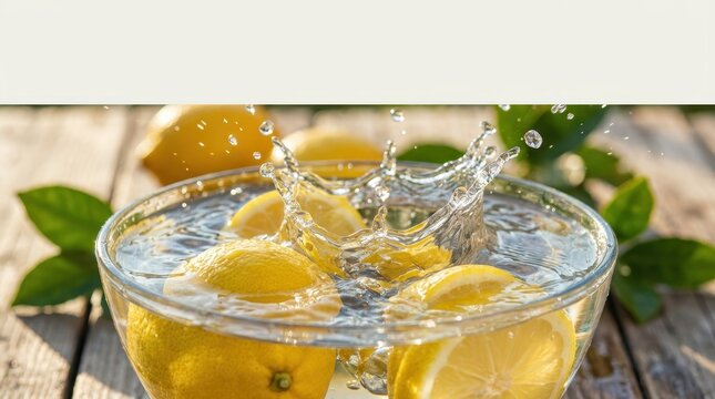Lemons in Water Splash Citrus Refreshing Drink Healthy Hydration Concept Photography