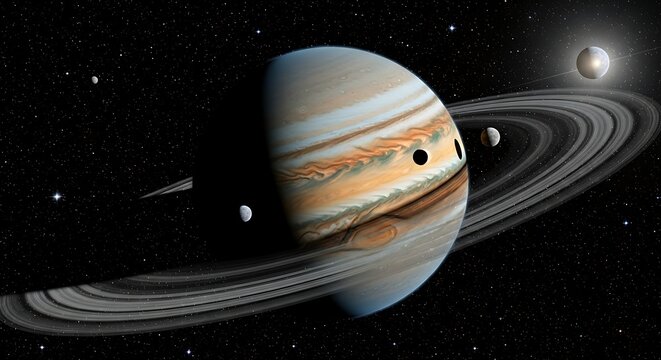 Saturn planet with rings in space.