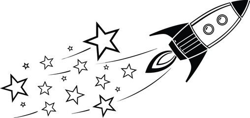 Cartoon rocket ship flying through space with stars © S M Sajib