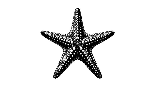 Black and white illustration of a detailed starfish with texture