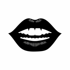 Fototapeta premium Graphic illustration of smiling female lips showing teeth black and white icon