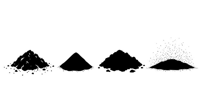 Four different piles of black powder in a vector illustration