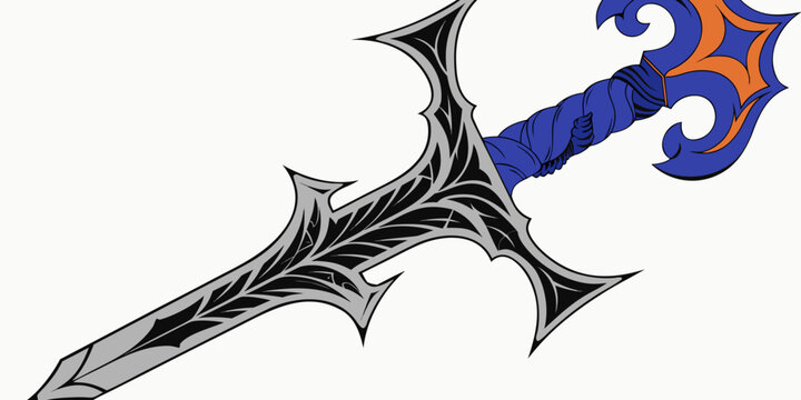 Illustration of a fantasy dagger with a unique design and blue handle dagger in hand dagger hilt dagger blade dagger guard dagger pommel digital art fantasy weapon melee weapon illustration