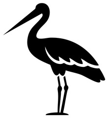Obraz premium Minimalist black silhouette icon of a stork or heron standing gracefully