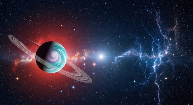 Vibrant Planet with Lightning Storm Space.