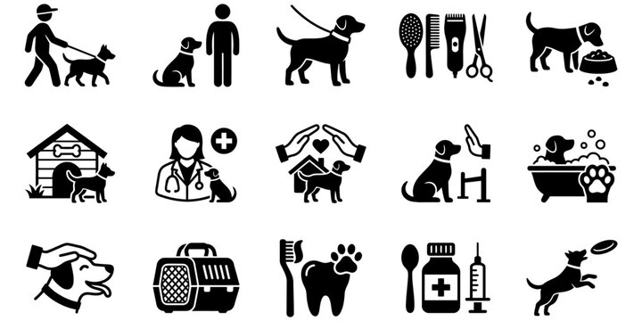 Collection of Dog Care and Lifestyle Icons.