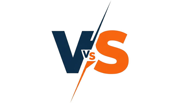 Dynamic "VS" letters in blue and orange separated by a slash, symbolizing versus concept and competition on an isolated white background.