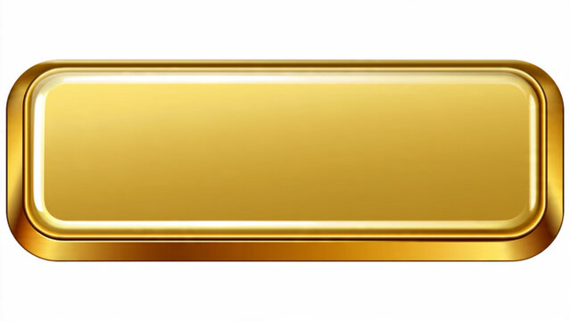 Golden rectangular button with rounded edges and glossy finish for user interface design or digital applications