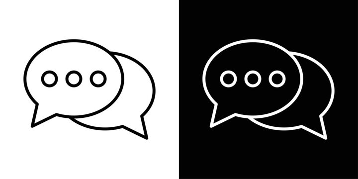 Live chat icon with stroke outline style. Speech bubble and signal symbol on white and black background for communication and support designs. Isolated on white and black background.