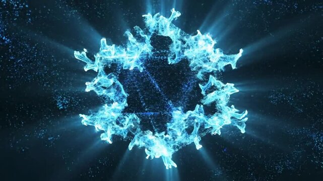 Abstract Glowing Blue Particle Snowflake Energy Motion Graphic Background